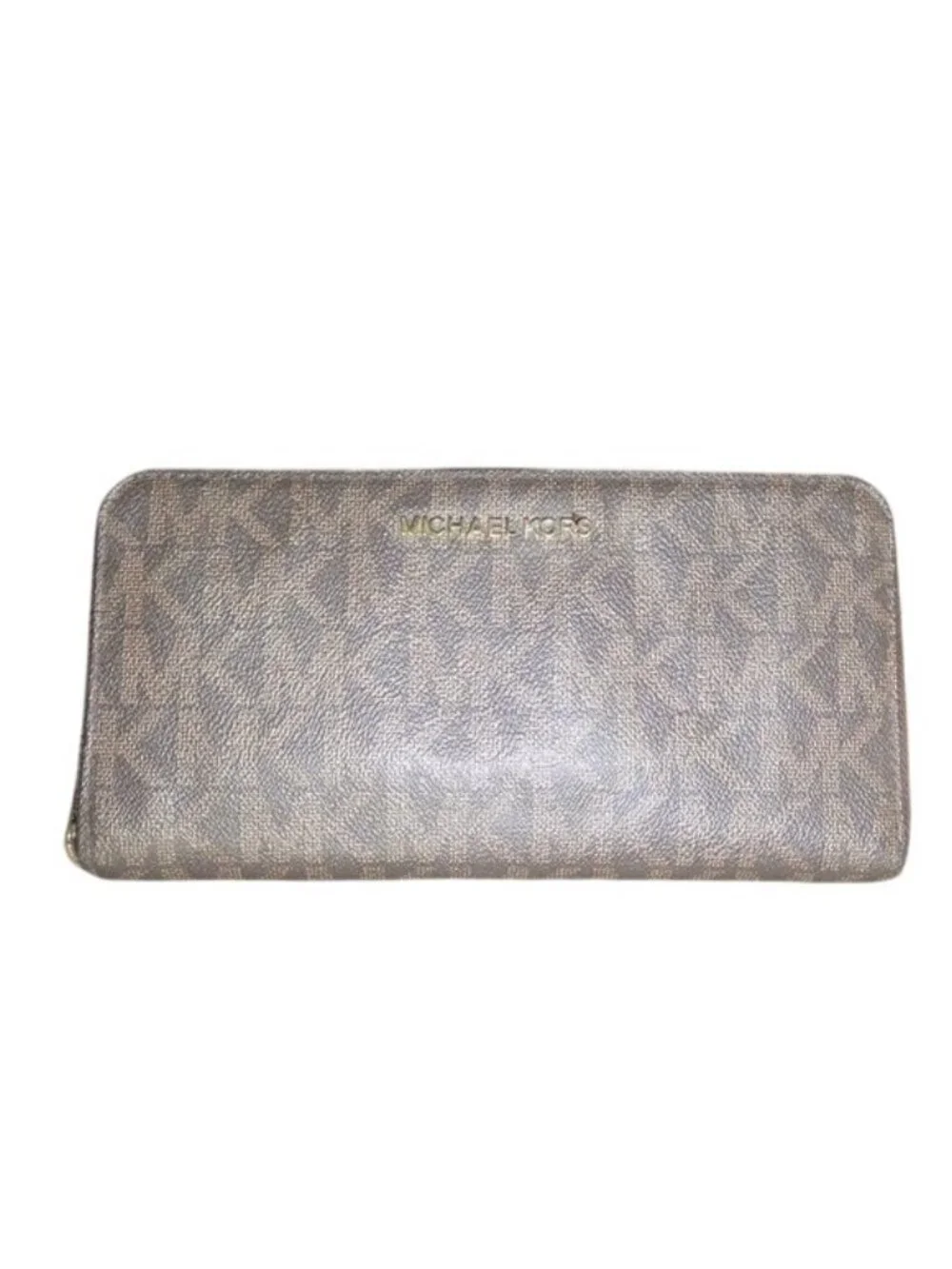 Michael Kors Large Coated Canvas MK Jet logo Zip Around Continental Long Wallet